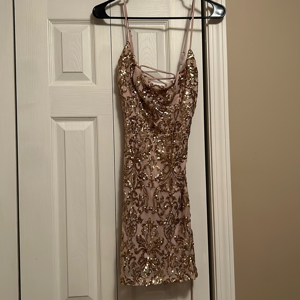 Windsor Gold Open Back Homecoming Dress